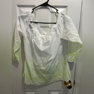 Crown & Ivy White Blouse with Green Embroidery